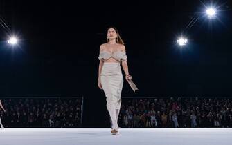 PARIS, FRANCE - JANUARY 18: Laetitia Casta walks the runway during the Jacquemus Menswear Fall/Winter 2020-2021 show as part of Paris Fashion Week on January 18, 2020 in Paris, France. (Photo by Peter White/Getty Images)