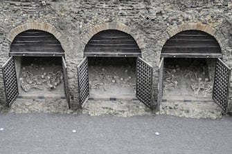 The ancient beach of the Herculaneum archaeological park, where there are also the deposits of the fishermen's nets of the time, with the skeletons of around 300 fugitives who tried in vain to reach safety in the eruption of 79 AD, can be visited again by the public in Herculaneum, Southern Italy, 19 June 2024.
ANSA / CIRO FUSCO