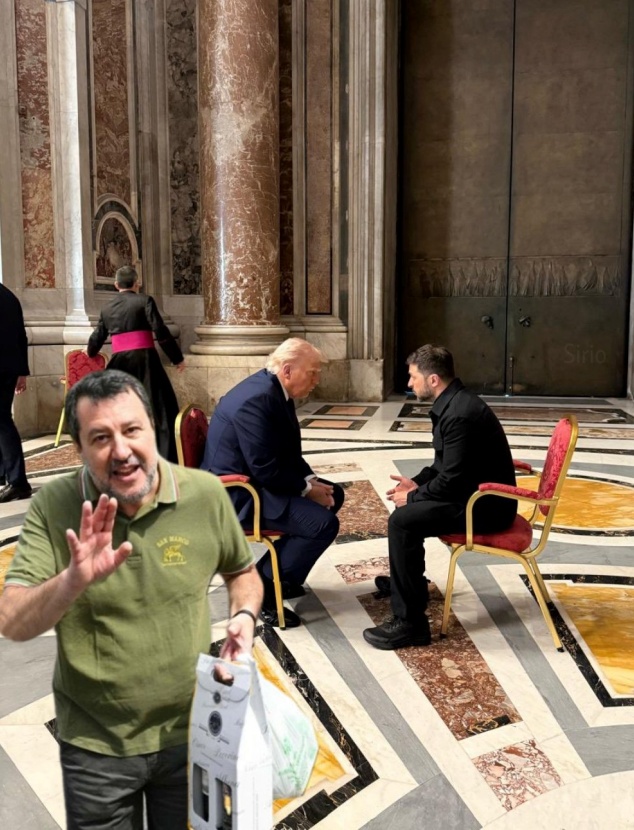 I meme sull'incontro tra Trump e Zelensky prima dei funerali di Papa Francesco. FOTO | Sky TG24