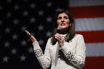 EXETER, NEW HAMPSHIRE - JANUARY 21: Republican presidential candidate, former U.N. Ambassador Nikki Haley, speaks during a campaign event at Exeter High School on January 21, 2024, in Newmarket, New Hampshire. Florida Gov. Ron DeSantis earlier today announced he was pulling out of the Republican race as Haley continues to campaign across New Hampshire ahead of the state's January 23 primary.  (Photo by Joe Raedle/Getty Images)