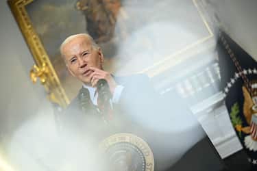 US President Joe Biden speaks about the protests over Israel's war against Hamas in Gaza that have roiled US college campuses, in the Roosevelt Room of the White House in Washington, DC, on May 2, 2024. Biden broke his virtual silence Thursday on the nationwide Gaza campus protests, saying the US was not authoritarian but insisting "order must prevail." The White House remarks comes after hundreds of police cleared a sprawling protest encampment overnight at the University of California, Los Angeles, tearing down barriers and arresting students. (Photo by Drew ANGERER / AFP) (Photo by DREW ANGERER/AFP via Getty Images)