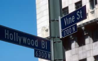 LOS ANGELES, CA - APRIL 4:  Hollywood and Vine street sign on April 4, 1991 in Los Angeles, California. (Photo  by Santi Visalli/Getty Images)