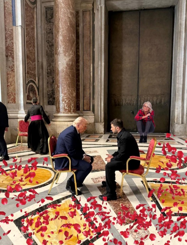 I meme sull'incontro tra Trump e Zelensky prima dei funerali di Papa Francesco. FOTO | Sky TG24