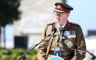 CANAKKALE, TURKIYE - APRIL 24: Chief of the General Staff UK Patrick Sanders speaks at ceremony held at Canakkale Martyrs' Memorial on the occasion of the 108th anniversary events on the Historical Gallipoli Peninsula, in Canakkale, Turkiye on April 24, 2023. (Photo by Mustafa Yilmaz/Anadolu Agency via Getty Images)