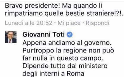 Liguria, Toti risponde a una frase razzista su Facebook: è polemica