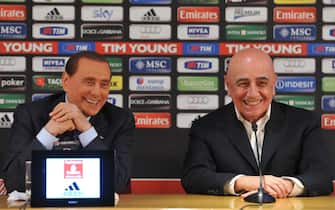 AC Milan President Silvio Berlusconi (L) with Ceo Adriano Galliani during the press conference at the Milanello sportive center in Carnago, Italy, 23 February 2013.
ANSA/LIVIO ANTICOLI