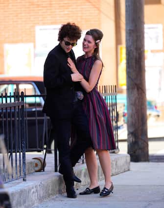 05/28/2024 Timothee Chalamet and Ed Norton are spotted on location for 'A Complete Unknown' in in Hoboken, New Jersey. Chalamet was in costume as Bob Dylan in an all black outfit, while Norton plas singer Pete Seeger.

sales@theimagedirect.com Please byline:TheImageDirect.com
