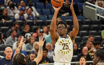 Orlando, Florida, USA, February 28, 2022, Indiana Pacers Forward Jalen Smith #25 takes a shot during the first half at the Amway Center.  (Photo by Marty Jean-Louis/Sipa USA)