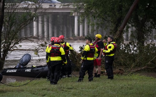 COMFORT, TEXAS - JULY 04: Boerne Search and Rescue teams coordinate operations near the flooded Guadalupe River on July 4, 2025 in Comfort, Texas. Heavy rainfall caused flooding along the Guadalupe River in central Texas with multiple fatalities reported. (Photo by Eric Vryn/Getty Images)