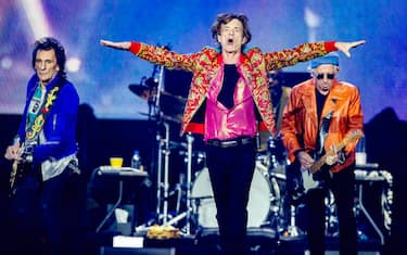 Mick Jagger, Ronnie Wood and Keith Richards of The Rolling Stones perform on stage during Stones Sixty Europe 2022 Tour at Johan Cruijff Arena on July 7, 2022 in Amsterdam, Netherlands. Photo by Robin Utrecht/ABACAPRESS.COM