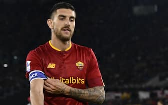 Lorenzo Pellegrini of A.S. Roma during the 30th day of the Serie A Championship between A.S. Roma vs Udinese Calcio on April 16, 2023 at the Stadio Olimpico in Rome, Italy.