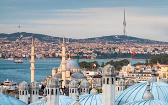 Golden Horn and Bosforus at sunset, Istanbul, Turkey