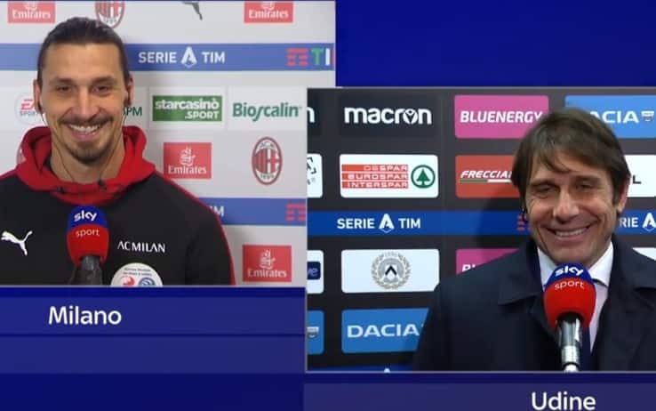 Ibrahimovic-Conte, il saluto con appuntamento al derby di Coppa di martedì.  VIDEO | Sky Sport