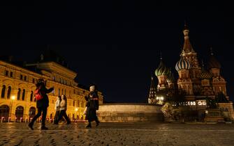 RUSSIA, MOSCOW - MARCH 22, 2025: A view of St Basil’s Cathedral with the lights turned off during the Earth Hour 2025 environmental campaign, an annual lights-off environmental event organised by WWF [World Wide Fund for Nature] to raise awareness of climate change.  Alexander Patrin/TASS/Sipa USA