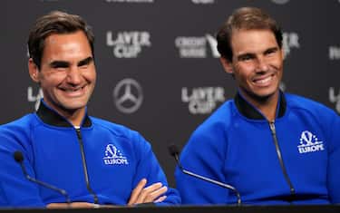 Team Europe's Roger Federer and Rafael Nadal (right) during a press conference ahead of the Laver Cup at the O2 Arena, London. Picture date: Thursday September 22, 2022.