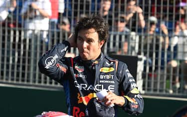 MELBOURNE GRAND PRIX CIRCUIT, AUSTRALIA - MARCH 23: Sergio Perez, Red Bull Racing, in Parc Ferme during the Australian GP at Melbourne Grand Prix Circuit on Saturday March 23, 2024 in Melbourne, Australia. (Photo by Mark Sutton / Sutton Images)