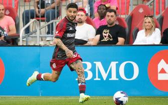 TORONTO, ONTARIO, CANADA - 2023/07/01: Lorenzo Insigne #24 in action during the game between Toronto FC and Real Salt Lake at BMO field in Toronto. 
The game ended 0-1 for Real Salt Lake. (Photo by Angel Marchini/SOPA Images/LightRocket via Getty Images)