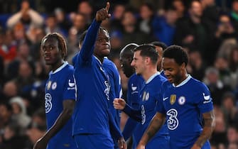 epa10282376 Denis Zakaria celebrates with teammates scoring the 2-1 lead during the UEFA Champions League group E soccer match between Chelsea and Dinamo Zagreb in London, Britain, 02 November 2022.  EPA/ANDY RAIN