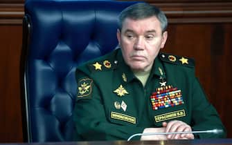 Russia's army Chief of General Staff Valery Gerasimov attends an expanded meeting of the Russian Defence Ministry Board at the National Defence Control Centre in Moscow, on December 21, 2022. - Russian President described today the conflict in Ukraine as a "shared tragedy" but placed blame for the outbreak of hostilities on Ukraine and its allies, not Moscow. (Photo by Sergey Fadeichev / Sputnik / AFP) (Photo by SERGEY FADEICHEV/Sputnik/AFP via Getty Images)