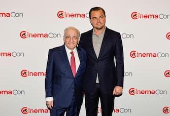 LAS VEGAS, NEVADA - APRIL 27: (L-R) Martin Scorsese and Leonardo DiCaprio pose for photos during "A Conversation with Martin Scorsese" and Legend of Cinema Award Presentation during CinemaCon 2023, the official convention of the National Association of Theatre Owners, at Caesars Palace on April 27, 2023 in Las Vegas, Nevada. (Photo by Kevin Winter/Getty Images for CinemaCon)