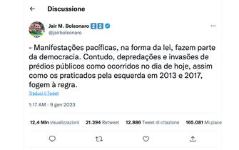 Il tweet di Bolsonaro