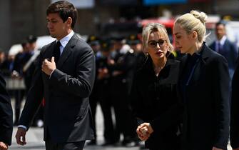 (L-R): Italian former Prime Minister, Silvio Berlusconi son Luigi Berlusconi, daughter Barbara Berlusconi and partner of Silvio Berlusconi Marta Fascina arrive at the Duomo cathedral in Milan on June 14, 2023 for the state funeral of Italy's former prime minister and media mogul Silvio Berlusconi. (Photo by Piero CRUCIATTI / AFP) (Photo by PIERO CRUCIATTI/AFP via Getty Images)