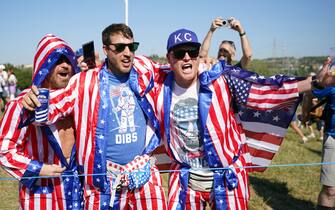 USA fans on day two of the 44th Ryder Cup at the Marco Simone Golf and Country Club, Rome, Italy. Picture date: Saturday September 30, 2023.