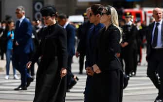 (L-R) : Italian former Prime Minister, Silvio Berlusconi's daughter Eleonora Berlusconi,  son Pier Silvio Berlusconi, and daughter Barbara Berlusconi arrive at the Duomo cathedral in Milan on June 14, 2023 for the state funeral of Italy's former prime minister and media mogul Silvio Berlusconi. (Photo by Piero CRUCIATTI / AFP) (Photo by PIERO CRUCIATTI/AFP via Getty Images)