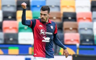 Cagliari's Gianluca Gaetano celebrates after scoring a goal during the italian soccer Serie A match between Udinese Calcio vs Cagliari Calcio on february 18, 2024 at the Bluenergy stadium in Udine, Italy. ANSA/Ettore Griffoni