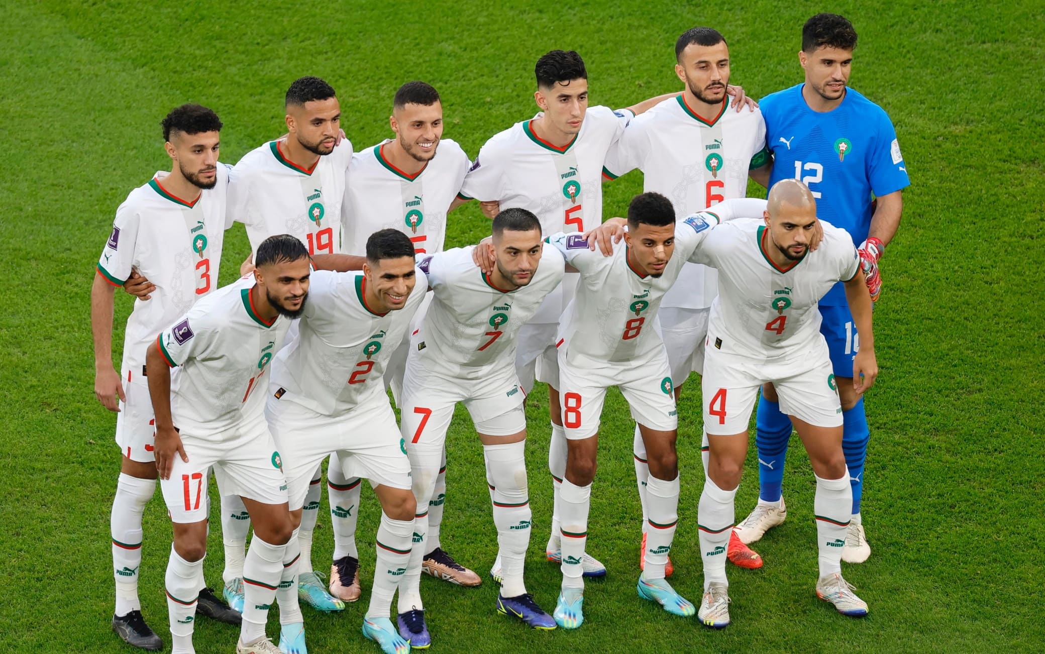 La foto pre-match del Marocco, in cui c'è il portiere Munir Mohamedi El Kajoui, subentrato all'ultimo istante La foto pre-match del Marocco, in cui c'è il portiere Munir Mohamedi El Kajoui, subentrato all'ultimo istante