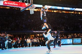 INDIANAPOLIS, INDIANA - FEBRUARY 17: Mac McClung #0 of the Osceola Magic participates in the 2024 AT&T Slam Dunk contest during the State Farm All-Star Saturday Night at Lucas Oil Stadium on February 17, 2024 in Indianapolis, Indiana. NOTE TO USER: User expressly acknowledges and agrees that, by downloading and or using this photograph, User is consenting to the terms and conditions of the Getty Images License Agreement. (Photo by Stacy Revere/Getty Images)