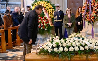Roma, Funerali Eleonora Giorgi. Nella Foto Christian De Sica vicino al Feretro