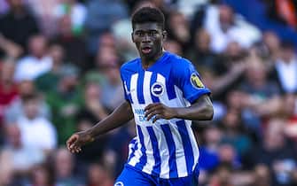 Brighton and Hove Albion's Carlos Baleba during the Premier League match at The AMEX, Brighton and Hove. Picture date: Sunday October 8, 2023.