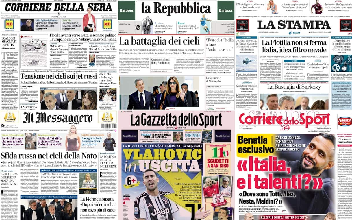 Le prime pagine dei quotidiani di oggi 26 settembre: la rassegna stampa