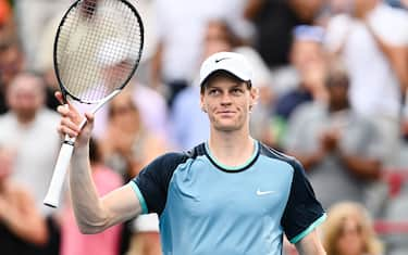 MONTREAL, CANADA - AUGUST 08: Jannik Sinner of Italy celebrates his 6-2, 6-4 victory against Borna Coric of Croatia in the Men's Singles second round match during Day Three of the ATP Masters 1000 National Bank Open at Stade IGA on August 8, 2024 in Montreal, Canada.  (Photo by Minas Panagiotakis/Getty Images)