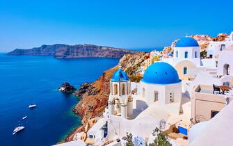 View of Oia town in Santorini island in Greece -- Greek landscape