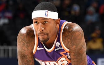 DETROIT, MI - OCTOBER 8: Bradley Beal #3 of the Phoenix Suns looks on during the game against the Detroit Pistons on October 8, 2023 at Little Caesars Arena in Detroit, Michigan. NOTE TO USER: User expressly acknowledges and agrees that, by downloading and/or using this photograph, User is consenting to the terms and conditions of the Getty Images License Agreement. Mandatory Copyright Notice: Copyright 2023 NBAE (Photo by Chris Schwegler/NBAE via Getty Images)