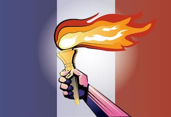 the torchbearer and the French flag