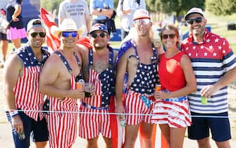 USA fans during the fourballs on day one of the 44th Ryder Cup at the Marco Simone Golf and Country Club, Rome, Italy, ahead of the 2023 Ryder Cup. Picture date: Friday September 29, 2023.