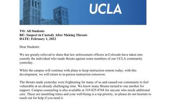 La University of California Los Angeles ha trasferito online le lezioni per i suoi 44.500 studenti dopo che un ex docente di filosofia ha pubblicato su internet un manifesto di 800 pagine e il video “Philosophy Ucla (Mass Shooting)
