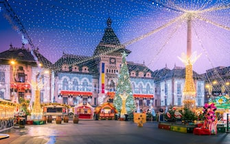 Beautiful Craiova Christmas Market, european 2022 famous winter destination in Eastern Europe, historical Oltenia, Romania.