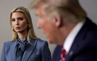 WASHINGTON, DC - MARCH 20:  U.S. President Donald Trump speaks as his daughter and senior adviser Ivanka Trump looks on during a news briefing on the latest development of the coronavirus outbreak in the U.S. at the James Brady Press Briefing Room at the White House March 20, 2020 in Washington, DC. With deaths caused by the coronavirus rising and foreseeable economic turmoil, the Senate is working on legislation for a $1 trillion aid package to deal with the COVID-19 pandemic. President Trump announced that tax day will be delayed from April 15 to July 15. (Photo by Alex Wong/Getty Images)