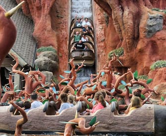 Guests enjoy Splash Mountain in the Magic Kingdom at Walt Disney World, Thursday, Dec. 7, 2022. The popular attraction opened in 1992 and will close permanently on Jan. 23, 2023, to be repurposed with a new theme as “Tiana's Bayou Adventure.” (Joe Burbank/Orlando Sentinel/TNS)