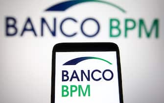UKRAINE - 2021/08/07: In this photo illustration a Banco BPM logo of an Italian bank is seen on a smartphone and a pc screen. (Photo Illustration by Pavlo Gonchar/SOPA Images/LightRocket via Getty Images)