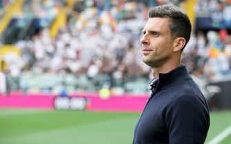 Spezia’s coach Thiago Motta looks on prior the Italian Serie A soccer match Udinese Calcio vs Spezia Calcio at the Friuli - Dacia Arena stadium in Udine, Italy, 14 May 2022. ANSA/GABRIELE MENIS