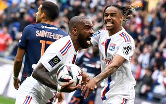 26 Bradley BARCOLA (ol) - 10 Alexandre LACAZETTE (ol) during the Ligue 1 Uber Eats match between Lyon and Montpellier at Groupama Stadium on May 7, 2023 in Lyon, France. (Photo by Christophe Saidi/FEP/Icon Sport/Sipa USA)