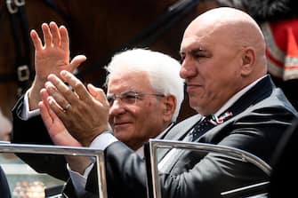 Italian President Sergio Mattarella and Italian Minister of Defense Guido Crosetto during the celebrations of Republic Day, in Rome, Italy, 02 June 2023. ANSA/ANGELO CARCONI