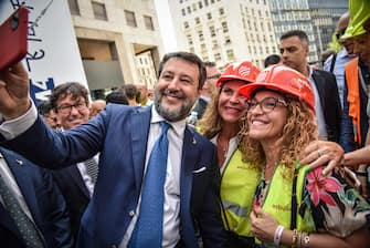 Il ministro alle Infrastrutture Matteo Salvini all inaugurazione nuova linea metro M5 in piazza San Babila, Milano 4 Luglio 2023
ANSA/MATTEO CORNER