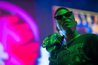 LUCCA, ITALY - JULY 01:  Sfera Ebbasta performs on stage during Lucca Summer Festival at Piazza Napoleone on July 1, 2018 in Lucca, Italy.  (Photo by Francesco Prandoni/Redferns)