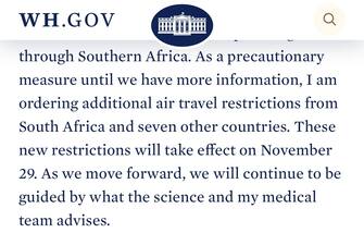 Gli Stati Uniti vieteranno i viaggi dal Sudafrica e da altri 7 Paesi africani da parte di cittadini non statunitensi